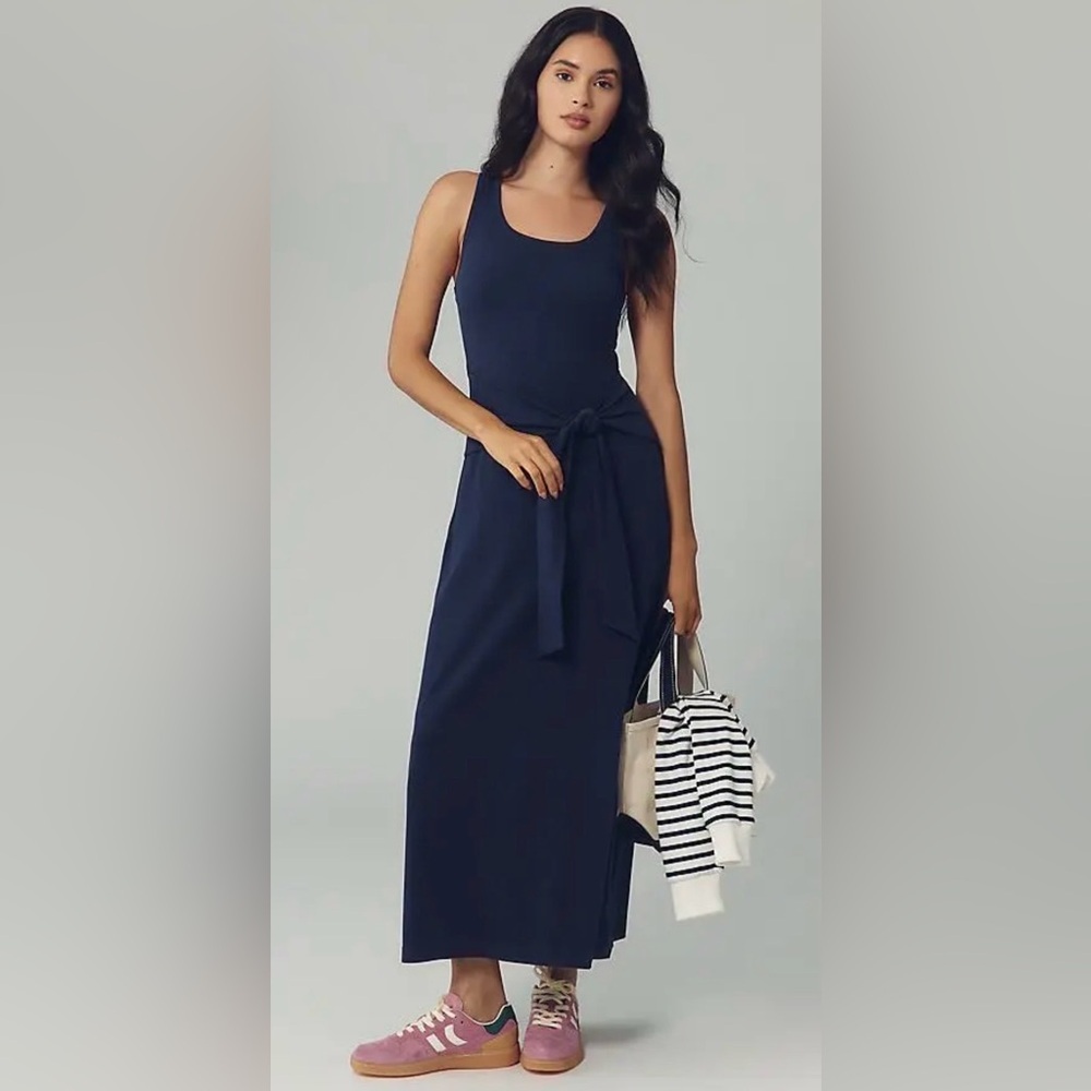 LSPACE x Anthropologie Blue Tie-Waist Maxi Dress XS 100% Cotton Sleeveless NWT